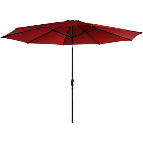 Happy Garden – Parasol droit rond 3,30m rouge – Mât en aluminium – Toile en polyester 180g/m² – Système d'ouverture manivelle – Protection UV20+ (1/6)