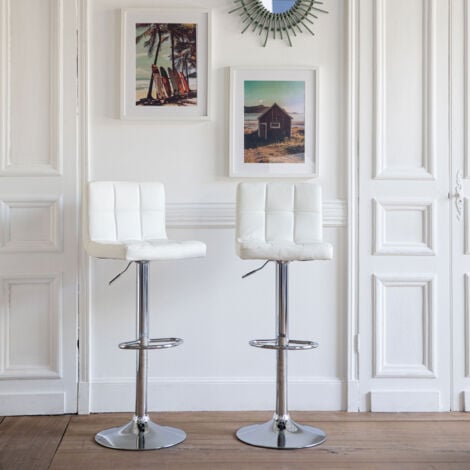 HAPPY GARDEN - Lot de 2 tabourets de bar blanc MIKE