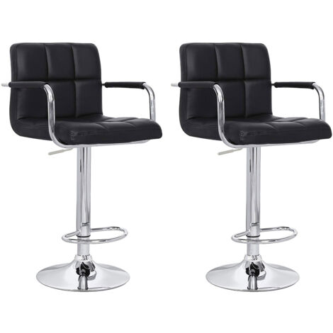 Happy Garden – Lot de 2 tabourets de bar noir – Accoudoirs – Réglables en hauteur 63 à 83 cm – Assise pivotante 360° – Design moderne en acier chromé