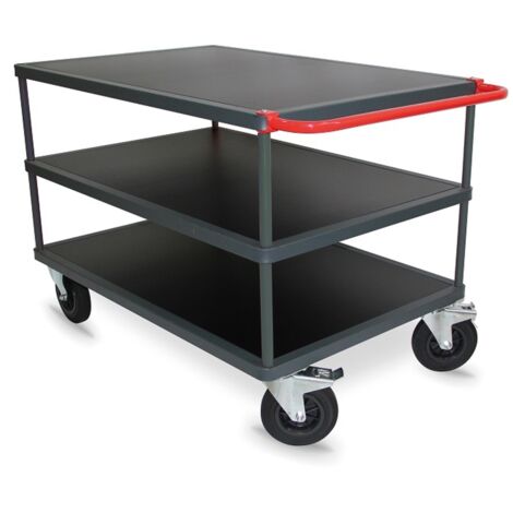 PROVOST - Desserte d'atelier bois 3 plateaux - Structure en bois, plateaux MDF noir (1/2)