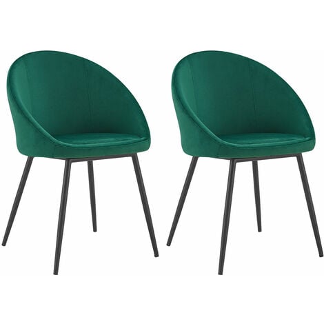 Happy Garden – Lot de 2 chaises vintage en velours vert – Dossier arrondi – Assise mœlleuse – Pieds en métal noir – Hauteur d'assise 47cm