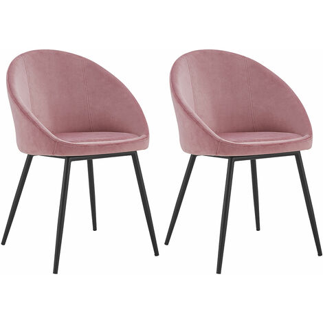 Happy Garden – Lot de 2 chaises vintage en velours rose – Dossier arrondi et assise moelleuse – Pieds en métal noir – Dimensions L 54 x l 53 x H 81 cm