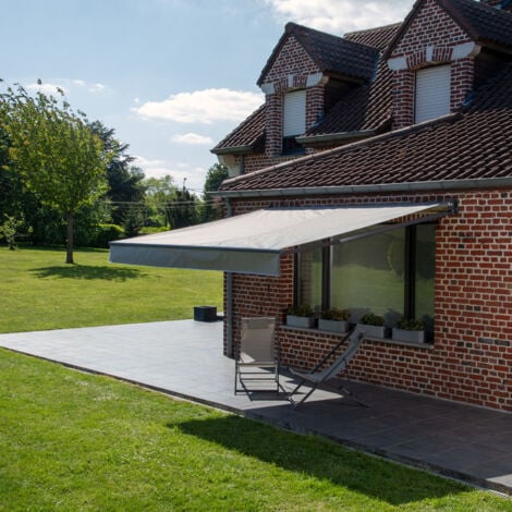 HAPPY GARDEN - Store banne SAULE 2,95 × 2,5m - Toile grise et structure grise