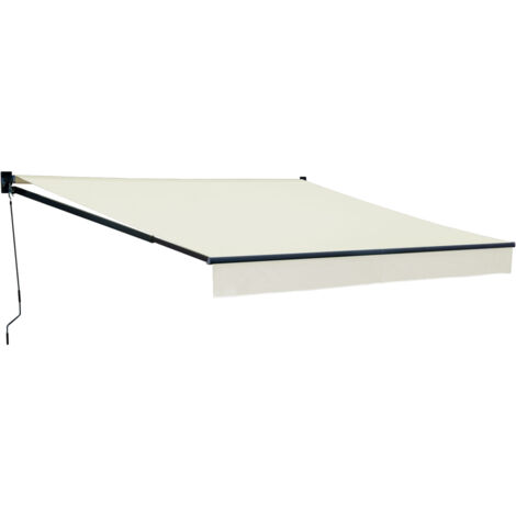 Happy Garden – Store banne 3,5 × 3m – Toile beige déperlant – Structure aluminium grise – Inclinaison 15 à 50° – Kit de fixation inclus