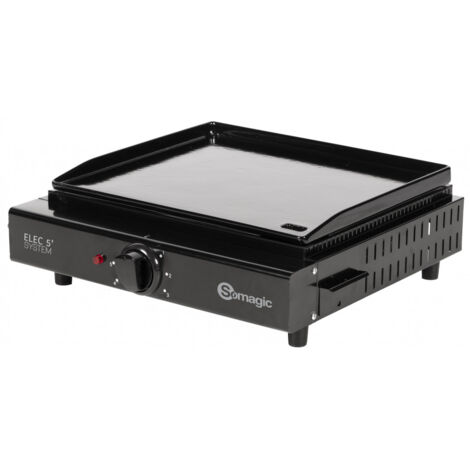 Plancha électrique en fonte émaillée 2000W – Surface de cuisson 43x37cm – Châssis acier laqué – Récupérateur de graisses amovible – Somagic