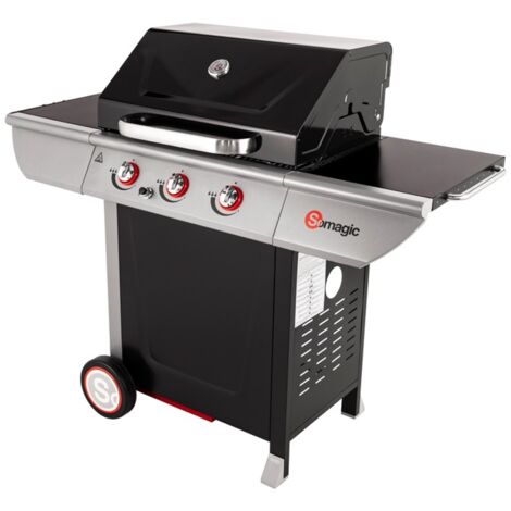 Somagic – Barbecue à gaz 3 brûleurs 10,5kW – Cuve en acier émaillé – Surface de cuisson 63 × 43cm – Pour 15 convives