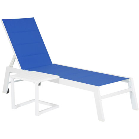 HAPPY GARDEN - Set bain de soleil et table d'appoint BARBADOS en textilène bleu - aluminium blanc (1/5)