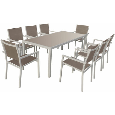 HAPPY GARDEN - Salon de jardin BARI en textilène taupe 8 places - aluminium taupe