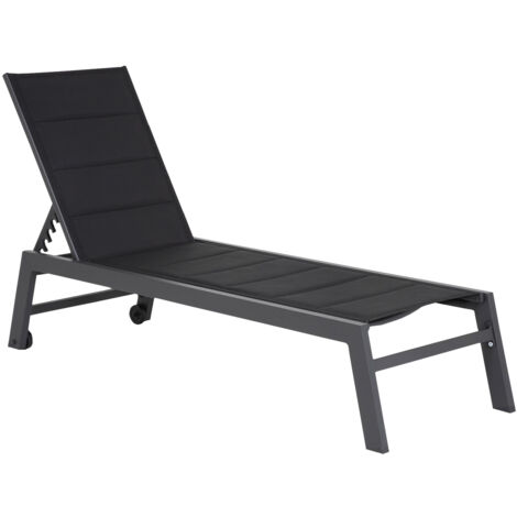 Happy Garden – Bain de soleil BARBADOS textilène noir – Aluminium gris anthracite – Dossier inclinable 5 niveaux – Dimensions L 164-198 x l 61 x H 35-95 cm