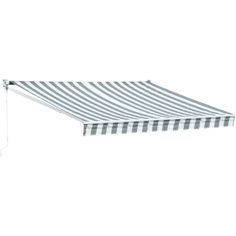 HAPPY GARDEN - Store banne SAULE 3,5 × 3m - Toile rayée blanche/grise et structure blanche