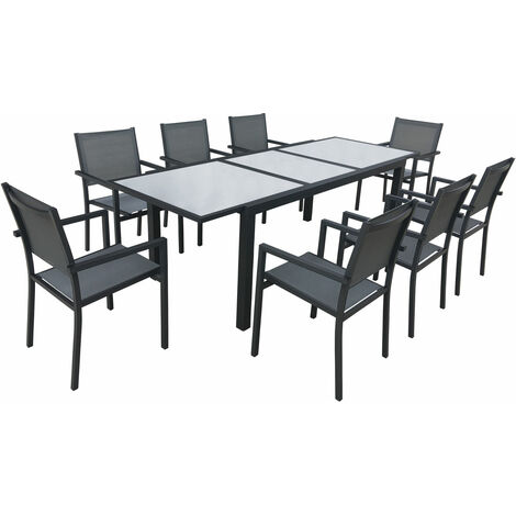 HAPPY GARDEN - Salon de jardin FIRENZE extensible en textilène gris 8 places - aluminium anthracite (1/5)