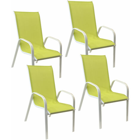HAPPY GARDEN - Lot de 4 chaises MARBELLA en textilène vert - aluminium blanc (1/6)