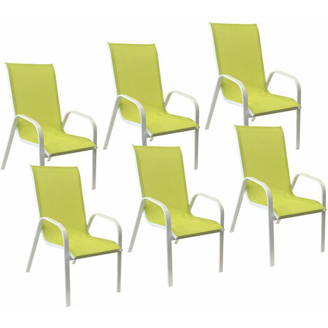 HAPPY GARDEN - Lot de 6 chaises MARBELLA en textilène vert - aluminium blanc (1/4)