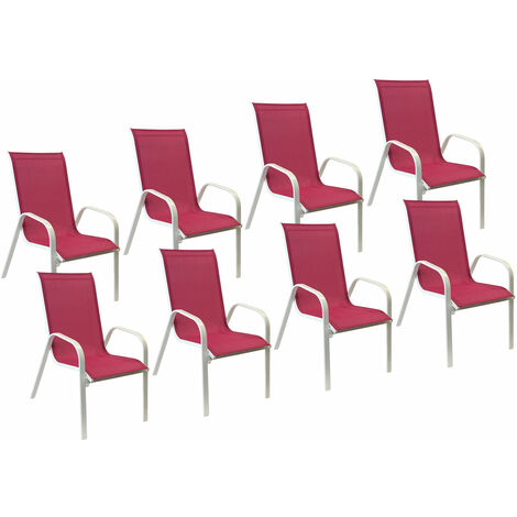 HAPPY GARDEN - Lot de 8 chaises MARBELLA en textilène rose - aluminium blanc (1/5)