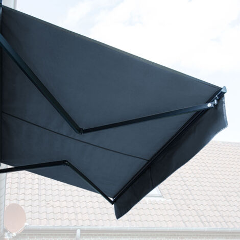 HAPPY GARDEN - Store banne SAULE 3,5 × 3m avec semi-coffre - Toile anthracite et structure grise