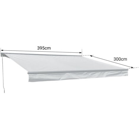 HAPPY GARDEN - Store banne SAULE 3,95 × 3m avec semi-coffre - Toile rayée blanche/grise et structure blanche