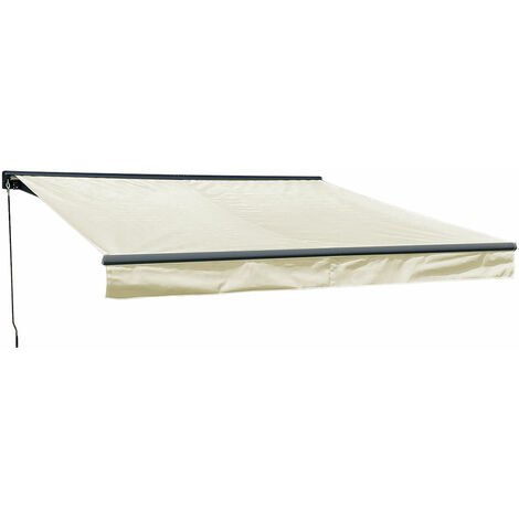 Happy Garden – Store banne 3,5 × 3m avec semi-coffre – Toile déperlant UV50+ beige – Structure aluminium grise – Inclinaison 14 à 45° (1/5)