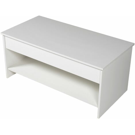 Happy Garden – Table basse relevable blanche HEDDA – Dimensions L 100 × l 50 × H 44 à 58cm – Espace de rangement L 95 × l 46 × H 10cm