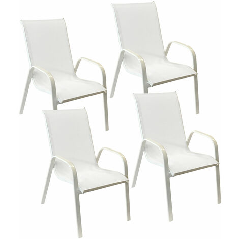 Happy Garden – Lot de 4 chaises de jardin en textilène blanc – Aluminium résistant – Hauteur d'assise 43 cm – Charge maximale 120 kg (1/6)