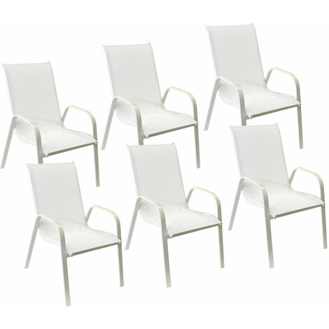 Happy Garden – Lot de 6 chaises de jardin MARBELLA en textilène blanc – Aluminium résistant aux U.V – Confort d'assise 43cm – Charge maximale 120kg