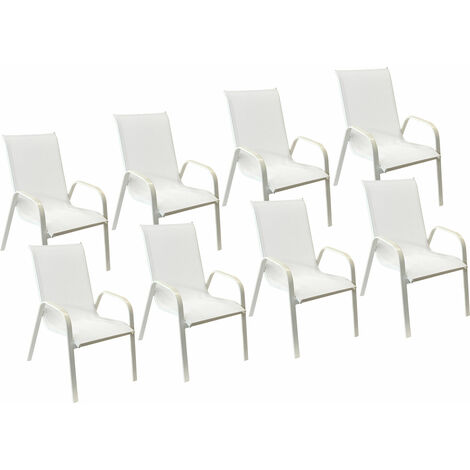 Happy Garden – Lot de 8 chaises de jardin Marbella en textilène blanc – Aluminium résistant aux U.V. – Hauteur d'assise 43 cm – Charge maximale 120 kg