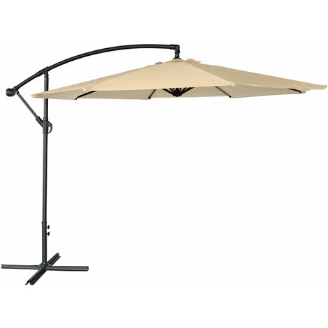 Happy Garden – Parasol déporté rond 3m – Toile polyester 180g/m² anti-UV – Mât et bras en acier – Système d'ouverture manivelle – Couleur beige