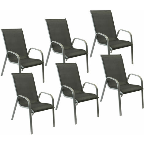Happy Garden – Lot de 6 chaises de jardin MARBELLA en textilène gris – Structure en aluminium – Confort d'assise 43cm – Charge maximale 120kg