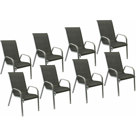 Happy Garden – Lot de 8 chaises de jardin Marbella en textilène gris – Aluminium résistant – Assise confortable – Charge maximale 120 kg