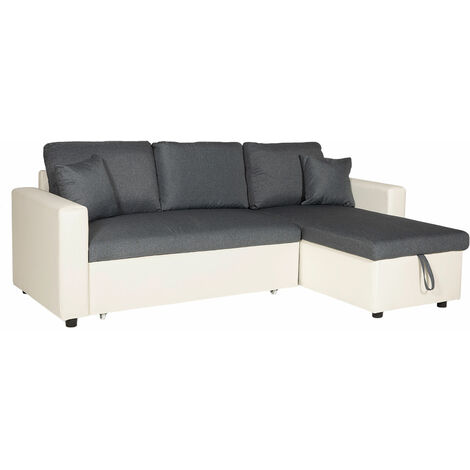 Canapé D'angle Convertible WARREN – 3 Places – Gris Chiné Et Noir – Moderne