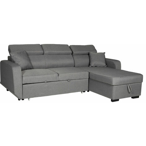 Happy Garden – Canapé d'angle convertible 3 places gris – Dimensions L 236 × l 168 cm – Méridienne réversible avec coffre de rangement – Confort optimal