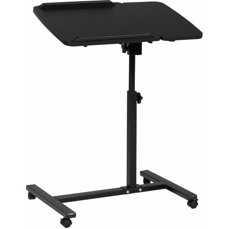 Table de lit/fauteuil - table roulante - hauteur réglable - 2 étagères  intégrées - panneaux particules e1 aspect bois métal noir - Conforama