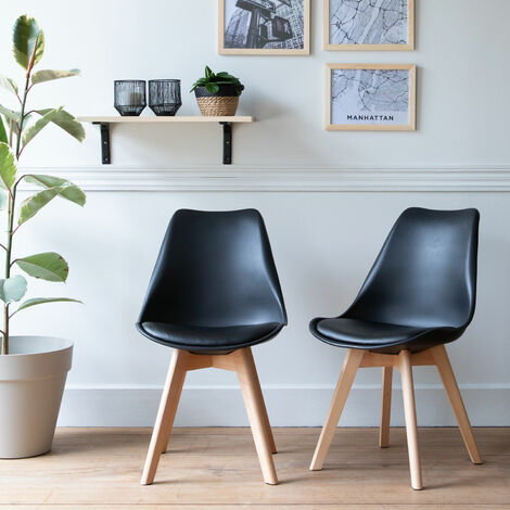 HAPPY GARDEN - Lot de 2 chaises scandinaves NORA noires avec coussin