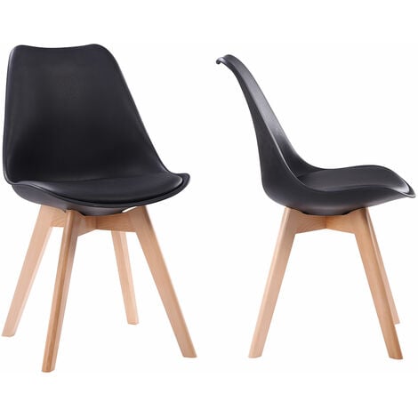 HAPPY GARDEN - Lot de 2 chaises scandinaves NORA noires avec coussin