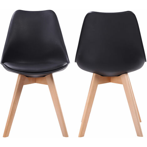 HAPPY GARDEN - Lot de 2 chaises scandinaves NORA noires avec coussin