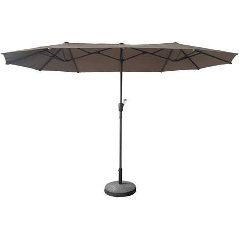 Happy Garden – Parasol déporté double 2x4m taupe – Toile déperlante – Mât Ø38mm – Système d'ouverture manivelle – Protection UV
