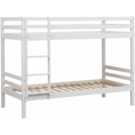 Happy Garden – Lit superposé enfants 190x90cm blanc – Structure en pin avec sommier à lattes – Hauteur 150cm – Montage facile