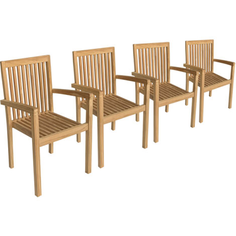 Happy Garden – Lot de 4 chaises de jardin empilables en teck – Accoudoirs inclinés – Dimensions P 47 × l 54 × H 88,5 cm – Hauteur d'assise 45 cm (1/5)