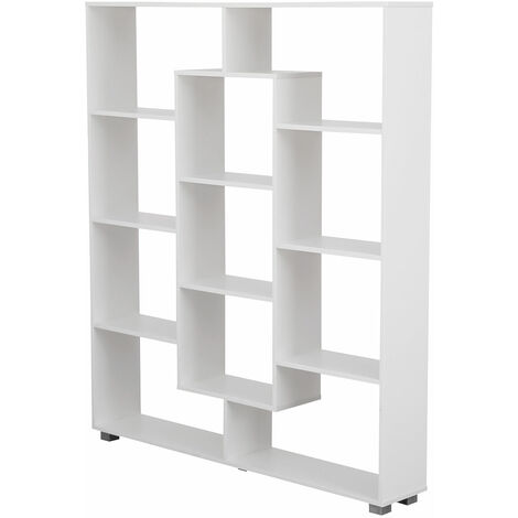 Happy Garden – Bibliothèque blanche 11 étagères multiformes – Dimensions L 130 × l 21 × H 148,5 cm – Structure en MDF – Montage facile