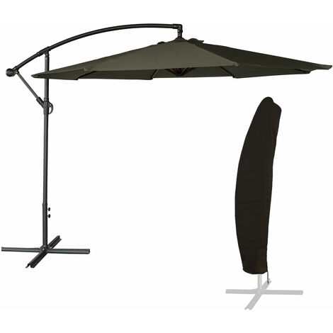Happy Garden – Parasol déporté rond 3,50m – Structure en acier époxy – Ouverture manivelle – Protection UV20+ – Housse imperméable incluse