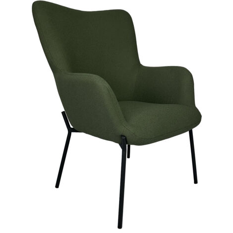 Happy Garden – Fauteuil club en tissu boucle vert kaki – Rembourrage polyester – Dimensions P 79 × l 72 × H 98 cm – Design ergonomique vintage