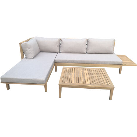 Happy Garden – Salon de jardin en acacia 4 places PANGKOR – Coussins déhoussables en polyester – Table basse pratique – Résistant aux intempéries (1/5)