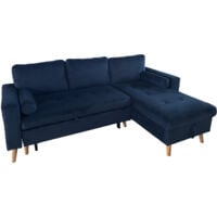 HAPPY GARDEN - Canapé d'angle convertible JAMES 3 places en velours bleu