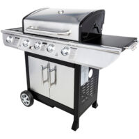 Somagic – Barbecue au gaz portable 4 brûleurs 14kW – Réchaud intégré – Acier inoxydable – Cuisson rapide et facile