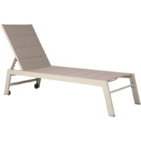 Happy Garden – Bain de soleil BARBADOS en textilène taupe – Structure aluminium – Dossier inclinable 5 niveaux – Dimensions L 164 à 198 × l 61 × H 35 à 95cm