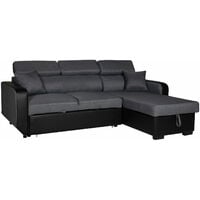 HAPPY GARDEN - Canapé d'angle convertible WARREN 3 places gris chiné et noir