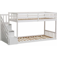 Happy Garden – Lit superposé pour enfants 190x90cm blanc – Structure en pin – 2 couchages – 2 tiroirs de rangement – Hauteur sous sommier 78cm