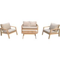 Happy Garden – Salon de jardin en acacia 4 places GILI – Canapé 2 places et 2 fauteuils – Coussins déhoussables sable – Résistant aux intempéries