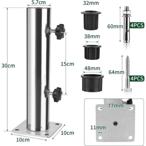 Ancrage Parasol Kit D'ancrage Pour Parasol De Plage, En Acier Inoxydable Robuste Avec Pince Réglable, Piquet De Sable Pour Terrasse, Pelouse, Camping, Plages Venteuses Pied De Parasol A Planter