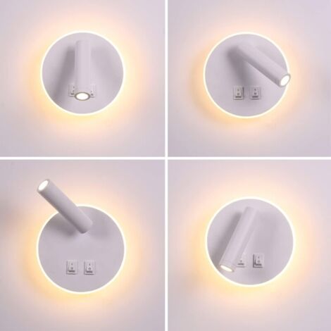 Applique Murale LED Rotative 360° – 9W, Blanc Froid 6500K, Design Moderne Noir, Pour Chambre, Salon, Couloir