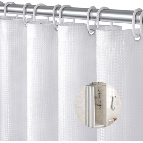 Weißer Duschvorhang Mit Waffelmuster - Wasserdicht Mit Metallösen
